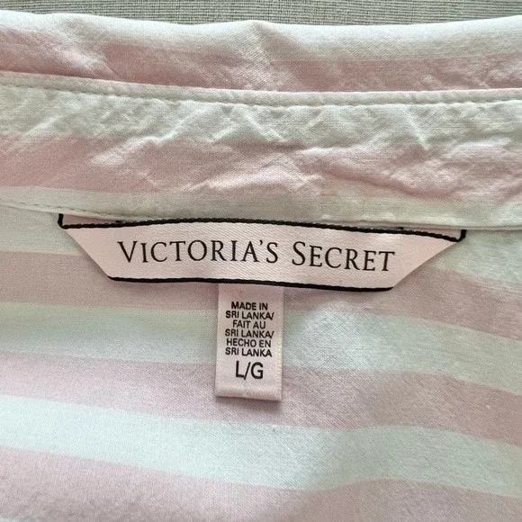 Victoria's Secret Pink White Striped Pajama Nightgown Nightshirt L - Picture 5 of 6